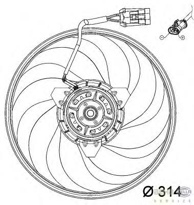 Ventilador elétrico de esfriamento montado (motor + roda de aletas) 8EW351034421 HELLA
