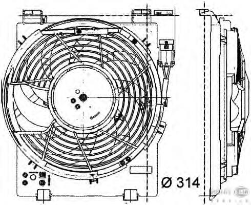 8EW009157451 HELLA difusor do radiador de esfriamento, montado com motor e roda de aletas