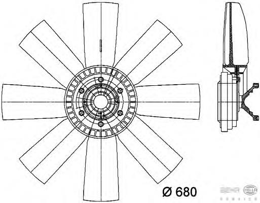 8MV376731311 HELLA ventilador elétrico de esfriamento montado (motor + roda de aletas)