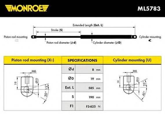 Amortecedor de tampa de porta-malas (de 3ª/5ª porta traseira) para Citroen C4 (UA)