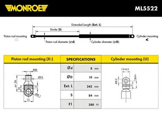 ML5522 Monroe amortecedor da capota