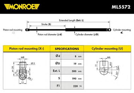 Amortecedor de tampa de porta-malas (de 3ª/5ª porta traseira) Volkswagen Caddy 1 14