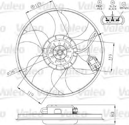 696283 VALEO ventilador elétrico de esfriamento montado (motor + roda de aletas direito)