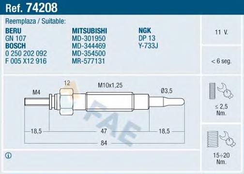 Свечи накала FAE 74208 цена, от 9.08 USD