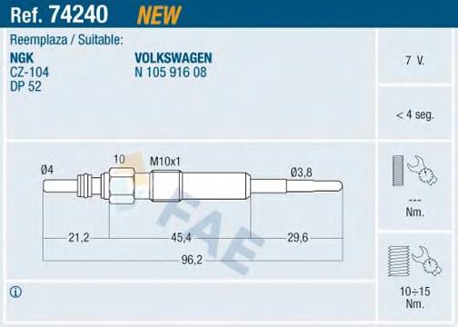 74240 FAE vela de incandescência