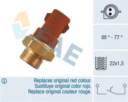 Sensor de temperatura do fluido de esfriamento (de ativação de ventilador do radiador) 37230 FAE