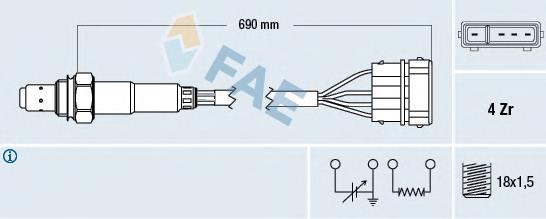 77128 FAE sonda lambda, sensor de oxigênio até o catalisador