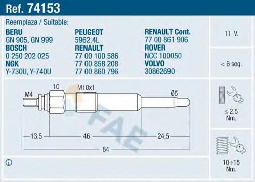 Свечи накала 74153 FAE