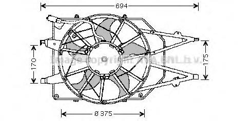 FD7532 AVA difusor do radiador de esfriamento, montado com motor e roda de aletas