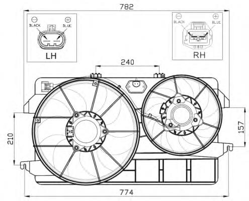 47450 NRF difusor do radiador de esfriamento, montado com motor e roda de aletas