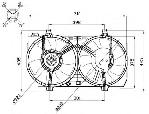 21481BN300 Nissan ventilador elétrico de esfriamento montado (motor + roda de aletas)