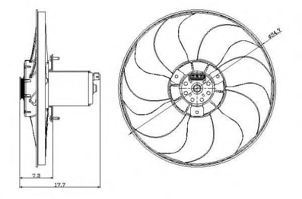 47404 NRF ventilador elétrico de esfriamento montado (motor + roda de aletas)