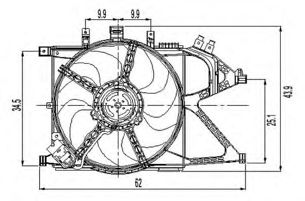 47011 NRF difusor do radiador de esfriamento, montado com motor e roda de aletas