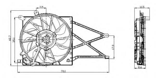 47015 NRF difusor do radiador de esfriamento, montado com motor e roda de aletas