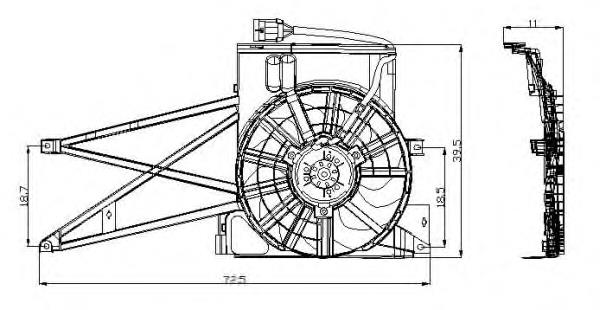 47013 NRF difusor do radiador de esfriamento, montado com motor e roda de aletas