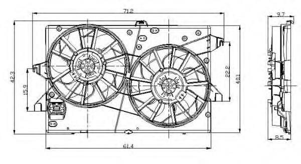 Difusor do radiador de esfriamento, montado com motor e roda de aletas 47003 NRF