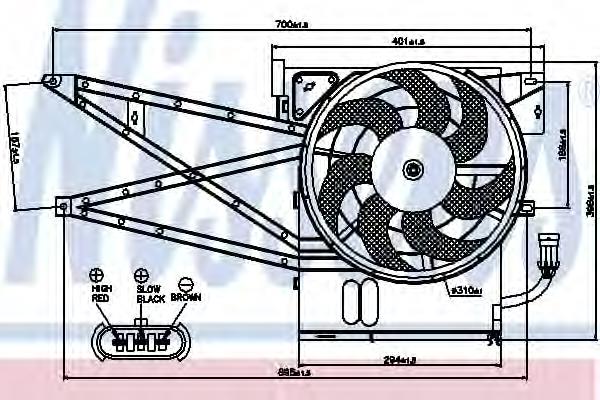 Difusor do radiador de esfriamento, montado com motor e roda de aletas 85017 Nissens