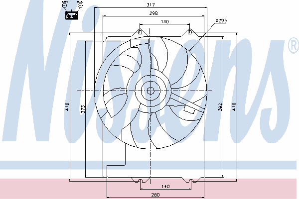 Difusor do radiador de esfriamento, montado com motor e roda de aletas 85267 Nissens