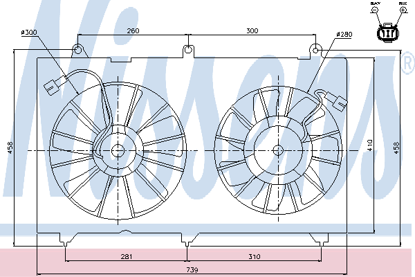 Difusor do radiador de esfriamento, montado com motor e roda de aletas 85269 Nissens