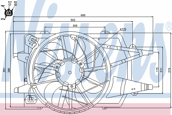 85342 Nissens difusor do radiador de esfriamento, montado com motor e roda de aletas