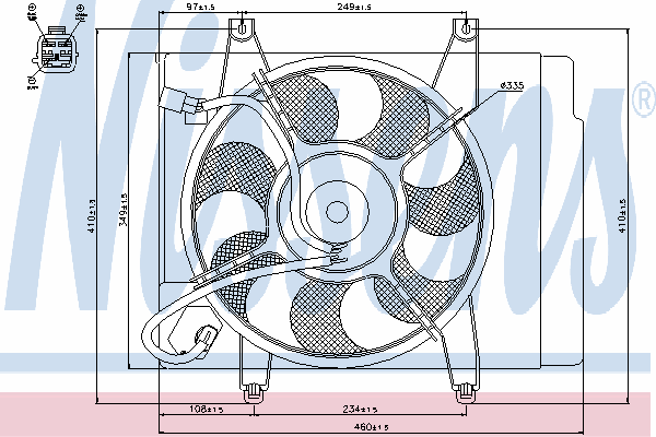 85344 Nissens difusor do radiador de esfriamento, montado com motor e roda de aletas