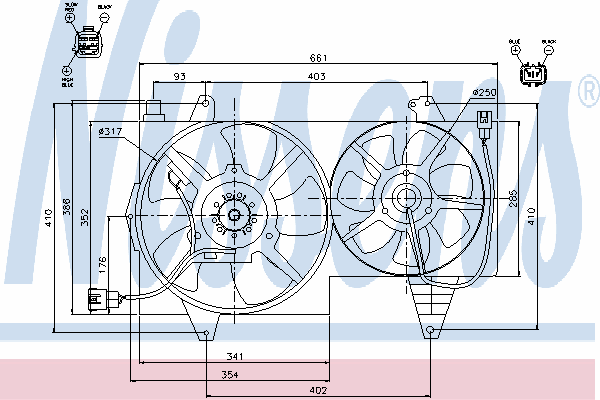 85296 Nissens difusor do radiador de esfriamento, montado com motor e roda de aletas