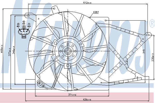 85154 Nissens difusor do radiador de esfriamento, montado com motor e roda de aletas