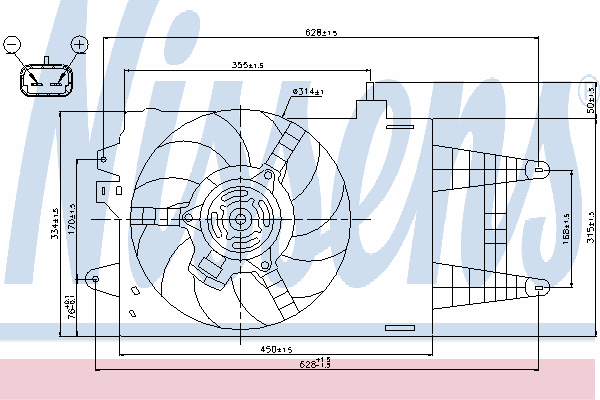 85162 Nissens difusor do radiador de esfriamento, montado com motor e roda de aletas