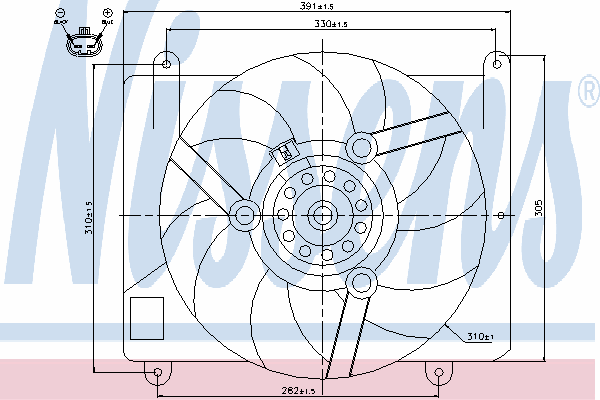 85143 Nissens difusor do radiador de esfriamento, montado com motor e roda de aletas