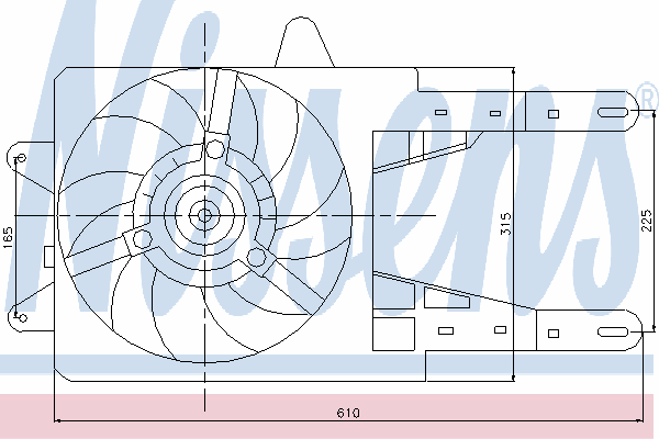 85141 Nissens difusor do radiador de esfriamento, montado com motor e roda de aletas