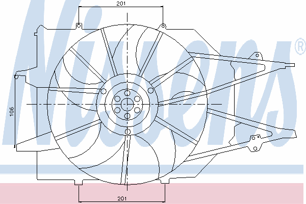 85213 Nissens difusor do radiador de esfriamento, montado com motor e roda de aletas