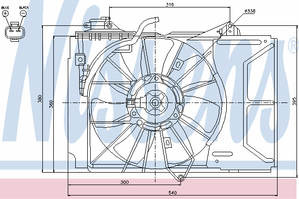 85226 Nissens difusor do radiador de esfriamento, montado com motor e roda de aletas