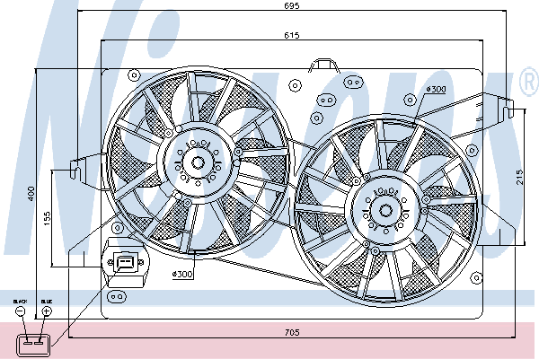 85228 Nissens difusor do radiador de esfriamento, montado com motor e roda de aletas