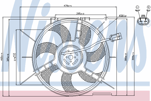 Ventilador elétrico de esfriamento montado (motor + roda de aletas) para Opel Omega (25, 26, 27)