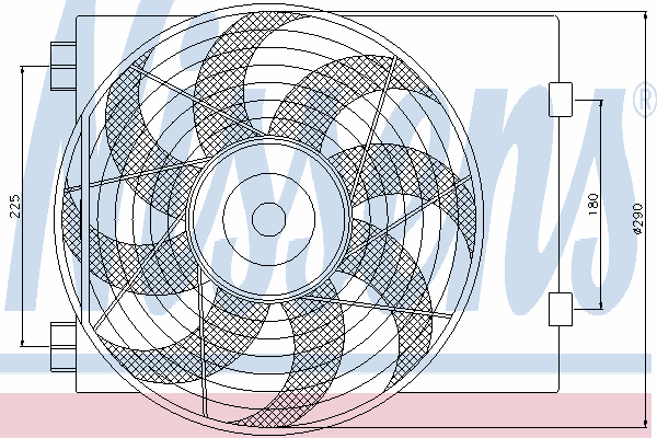 85197 Nissens difusor do radiador de esfriamento, montado com motor e roda de aletas