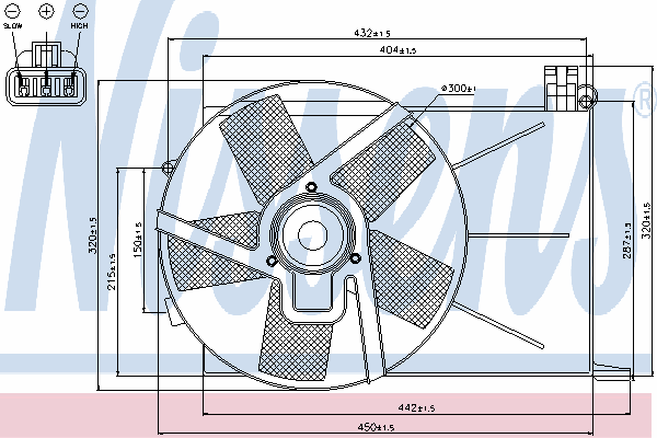 85193 Nissens difusor do radiador de esfriamento, montado com motor e roda de aletas