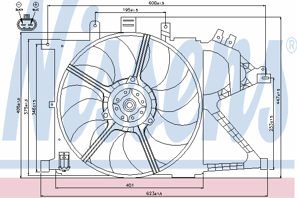 85195 Nissens ventilador elétrico de esfriamento montado (motor + roda de aletas direito)