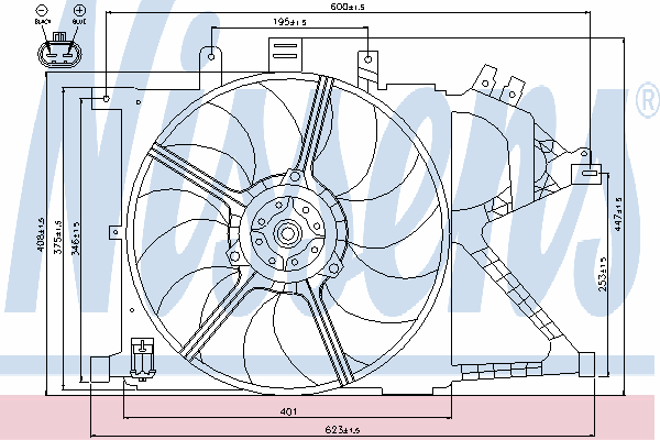 85196 Nissens difusor do radiador de esfriamento, montado com motor e roda de aletas