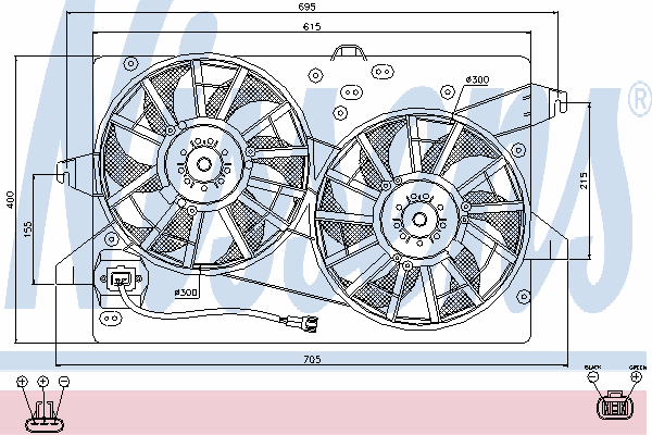 Difusor do radiador de esfriamento, montado com motor e roda de aletas 85483 Nissens