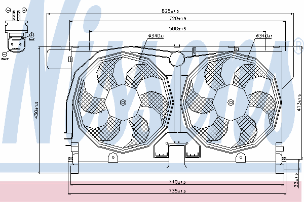 85513 Nissens difusor do radiador de esfriamento, montado com motor e roda de aletas