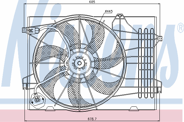 85367 Nissens difusor do radiador de esfriamento, montado com motor e roda de aletas
