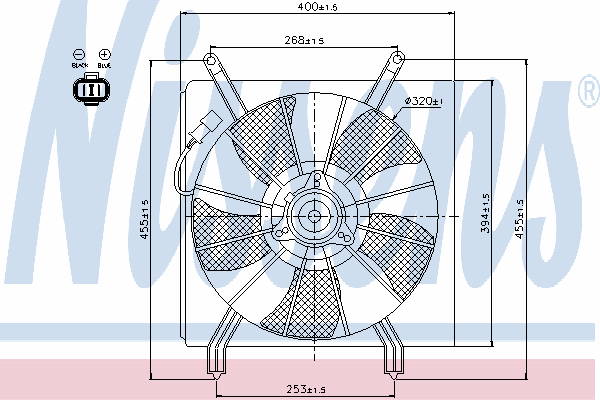 Difusor do radiador de esfriamento, montado com motor e roda de aletas 85048 Nissens
