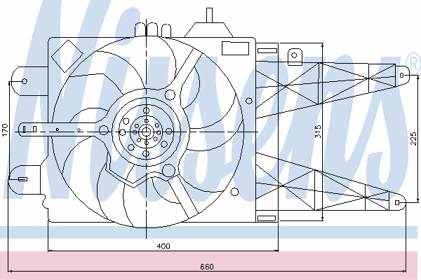 85051 Nissens difusor do radiador de esfriamento, montado com motor e roda de aletas