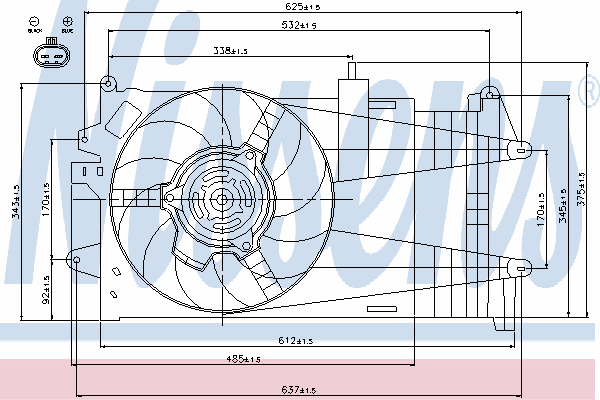 Difusor do radiador de esfriamento, montado com motor e roda de aletas 85052 Nissens