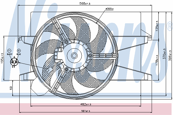 85030 Nissens difusor do radiador de esfriamento, montado com motor e roda de aletas