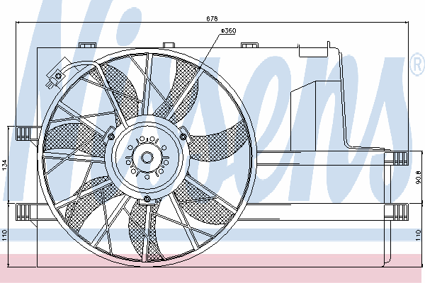 85078 Nissens difusor do radiador de esfriamento, montado com motor e roda de aletas