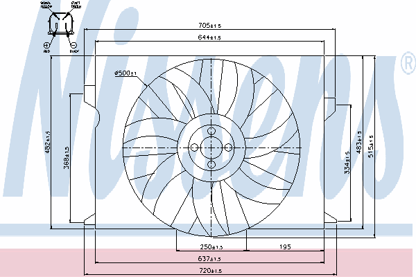 85077 Nissens ventilador elétrico de esfriamento montado (motor + roda de aletas direito)