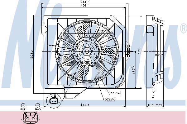 85090 Nissens ventilador elétrico de esfriamento montado (motor + roda de aletas direito)