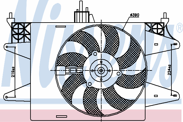 Difusor do radiador de esfriamento, montado com motor e roda de aletas 85572 Nissens