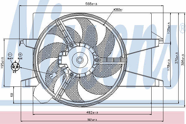 85580 Nissens difusor do radiador de esfriamento, montado com motor e roda de aletas